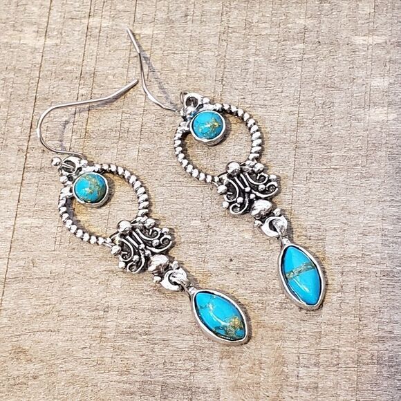 FAUX Turquoise French Hook Dangle Earrings - Picture 4 of 7